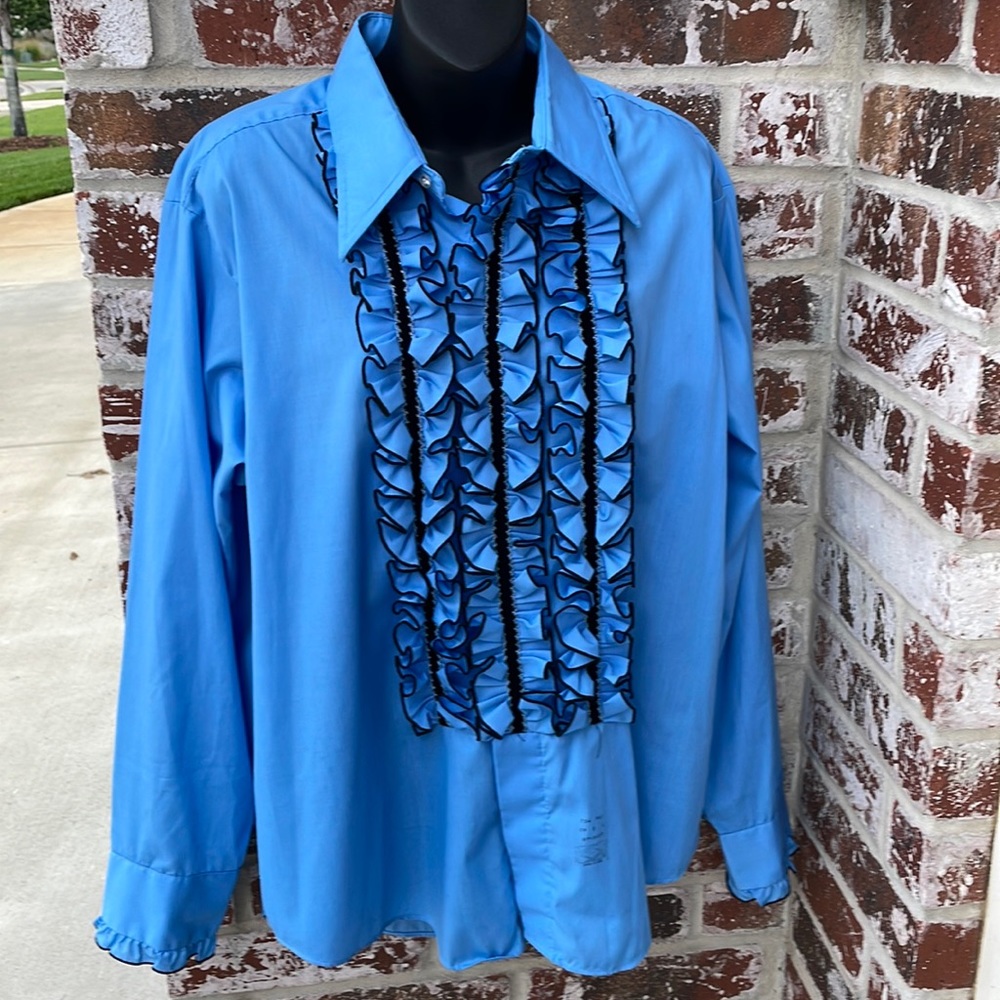 Men’s Large Vintage 1970s Ruffle Tuxedo Shirt